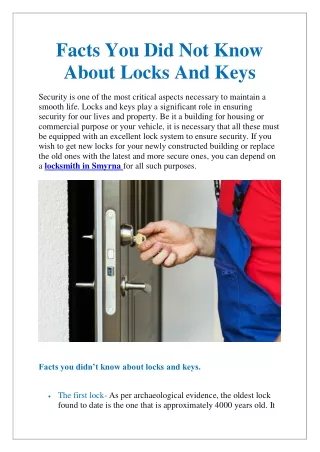 Facts You Did Not Know About Locks And Keys