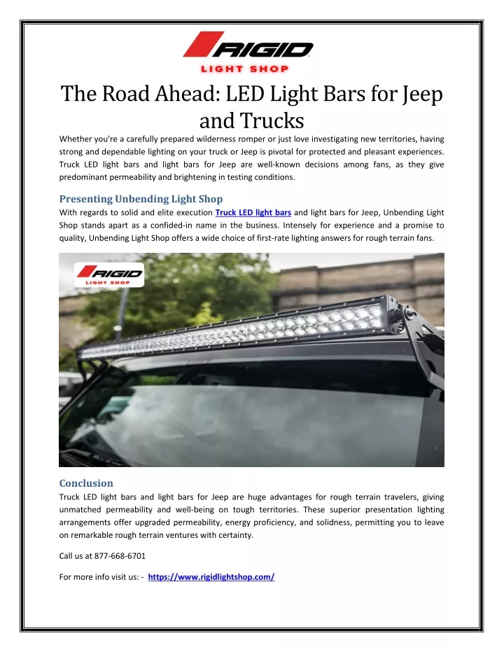 the road ahead led light bars for jeep and trucks