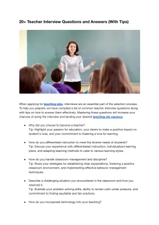 20 teacher interview questions and answers with