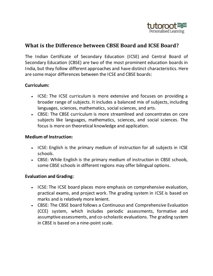 what is the difference between cbse board