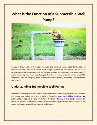 What is the Function of a Submersible Well Pump