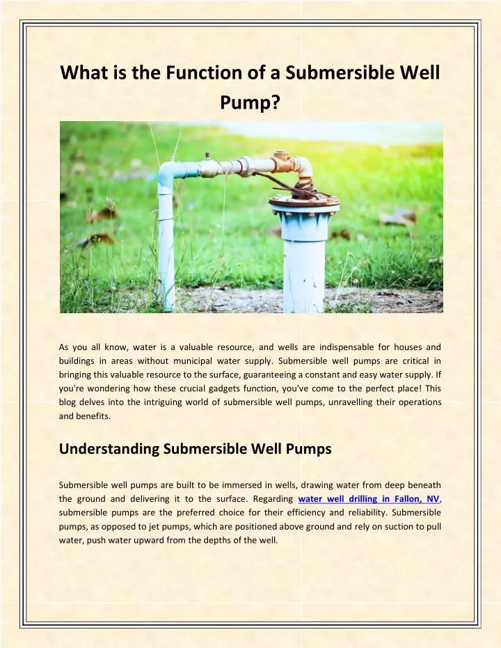 what is the function of a submersible well pump