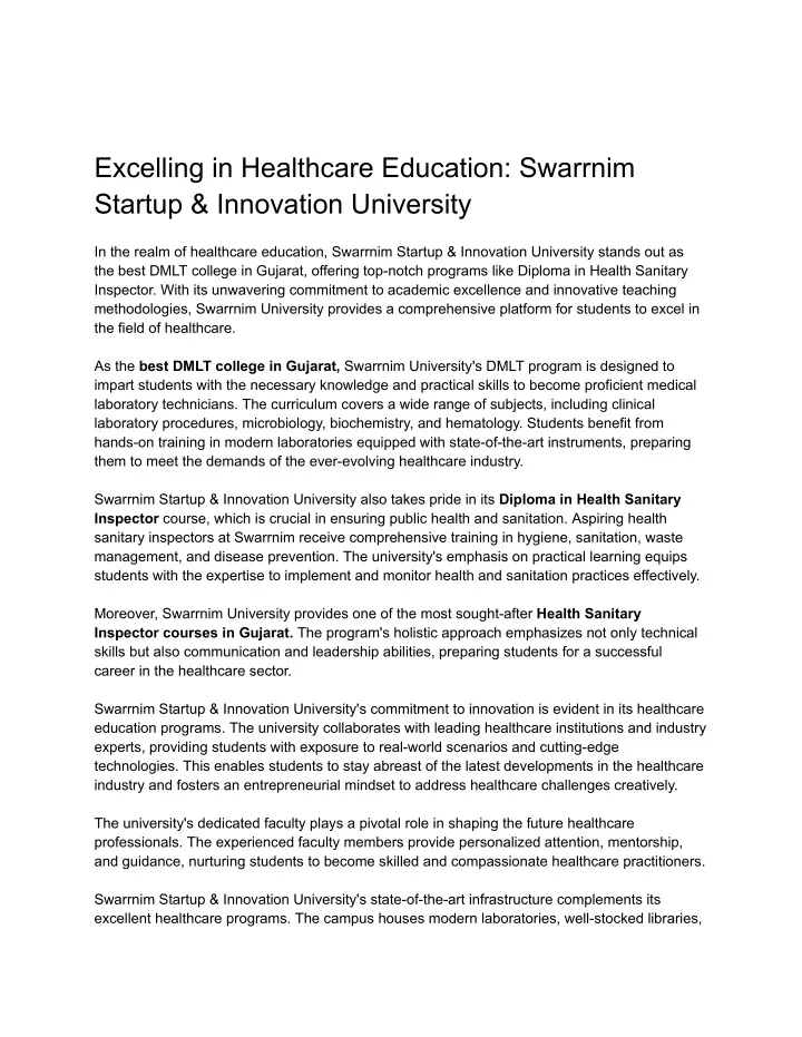 excelling in healthcare education swarrnim