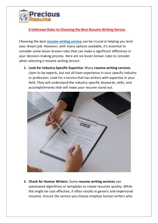 6 Unknown Rules to Choosing the Best Resume Writing Service