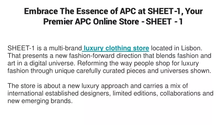 embrace the essence of apc at sheet 1 your premier apc online store sheet 1