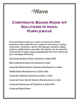 Corporate Board Room AV Solutions In India- Purplewave