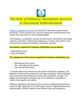The Role of Embassy Attestation Services in Document Authentication