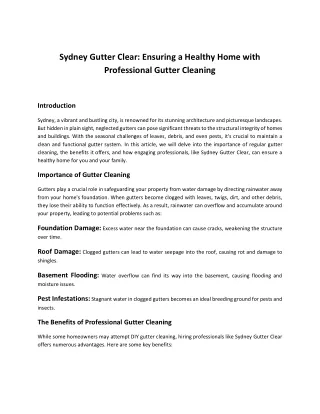 Sydney Gutter Clear Ensuring a Healthy Home with Professional Gutter Cleaning