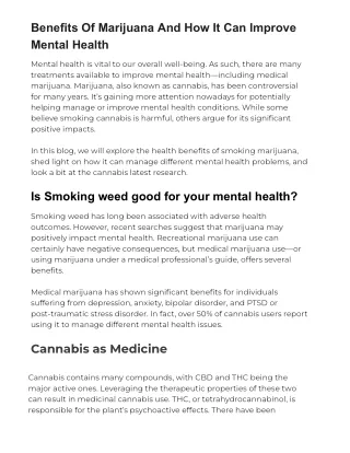 Benefits Of Marijuana And How It Can Improve Mental Health