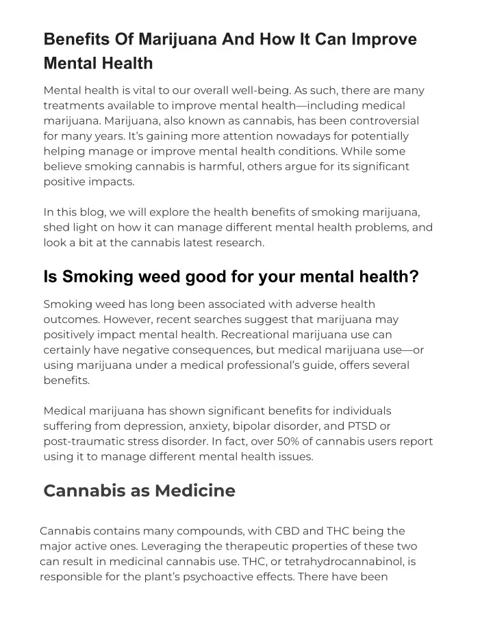 benefits of marijuana and how it can improve