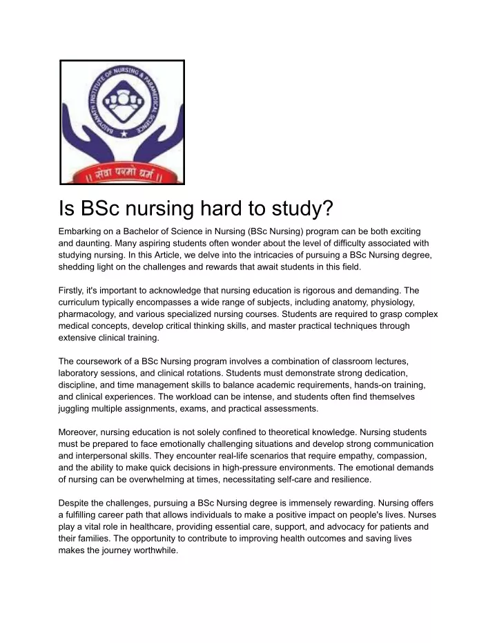 is bsc nursing hard to study