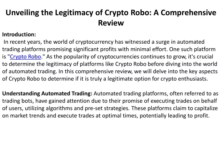 unveiling the legitimacy of crypto robo a comprehensive review