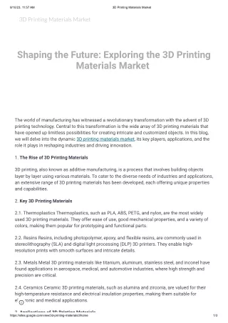 3D Printing Materials Market