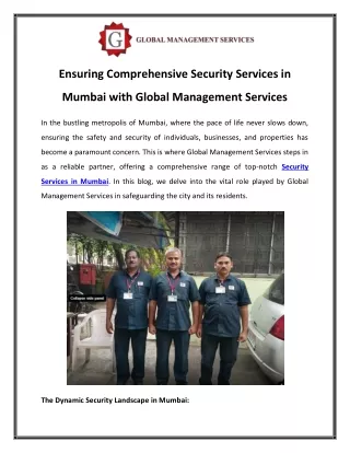 Ensuring Comprehensive Security Services in Mumbai with Global Management Services