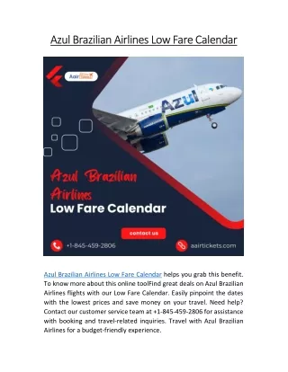 Azul Brazilian Airlines Low Fare Calendar