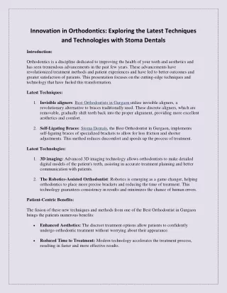 Innovation in Orthodontics: Exploring the Latest Techniques and Technologies