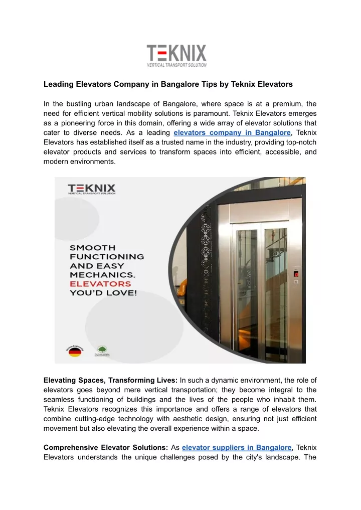 leading elevators company in bangalore tips