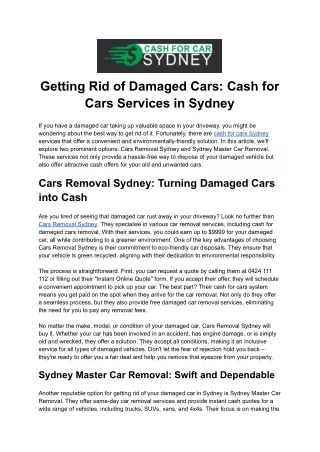 Getting Rid of Damaged Cars_ Cash for Cars Services in Sydney