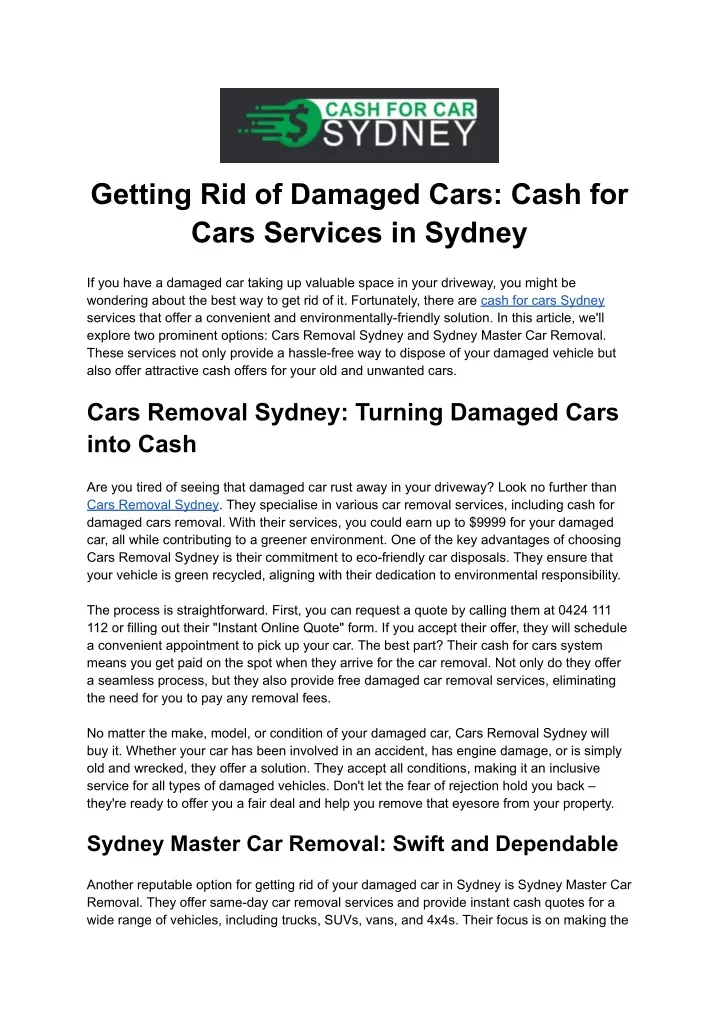 getting rid of damaged cars cash for cars