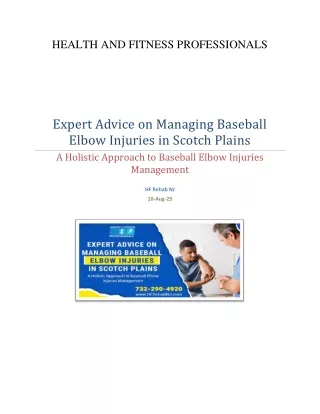 Expert Advice on Managing Baseball Elbow Injuries in Scotch Plains