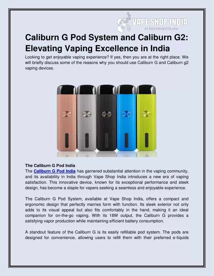 caliburn g pod system and caliburn g2 elevating