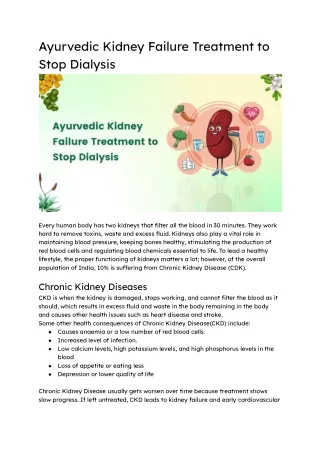 Ayurvedic Kidney Failure Treatment to Stop Dialysis