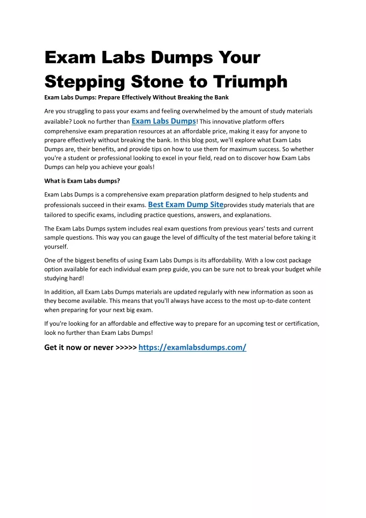 exam labs dumps your stepping stone to triumph