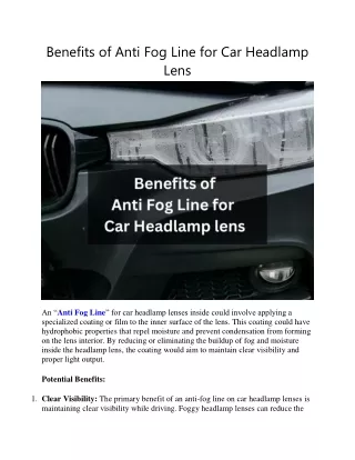 Benefits of Anti Fog Line for Car Headlamp Lens