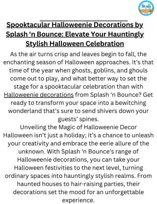 Spooktacular Halloweenie Decorations by Splash ‘n Bounce Elevate Your Hauntingly Stylish Halloween Celebration