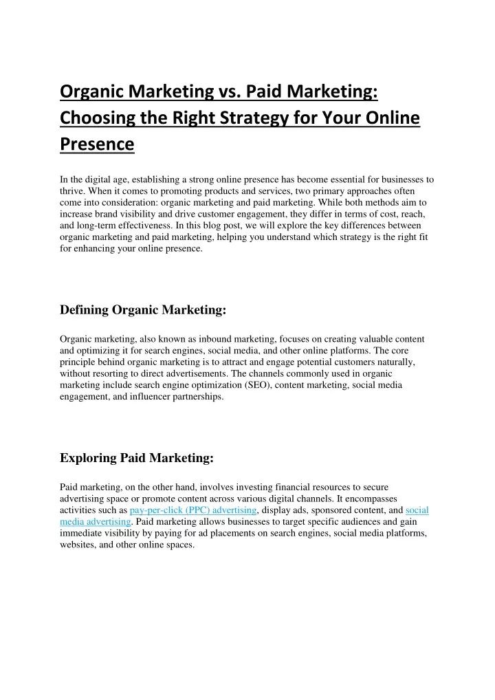 organic marketing vs paid marketing choosing