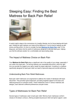 Sleeping Easy_ Finding the Best Mattress for Back Pain Relief