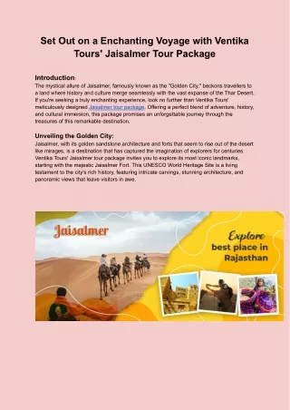 Discover Jaisalmer: A Golden Odyssey with Ventika Tours