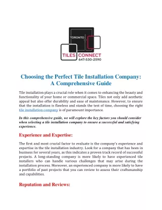 Choosing the Perfect Tile Installation Company A Comprehensive Guide