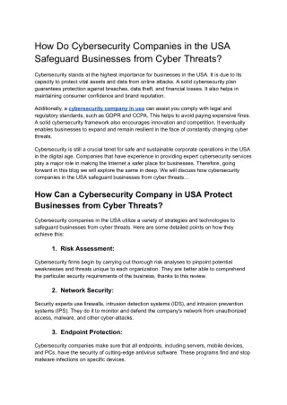 How Do Cybersecurity Companies in the USA Safeguard Businesses from Cyber Threats_