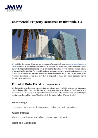 Commercial Property Insurance In Riverside, CA