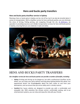 Ultimate Chauffeur Service for Unforgettable Hens and Bucks Parties in Sydney