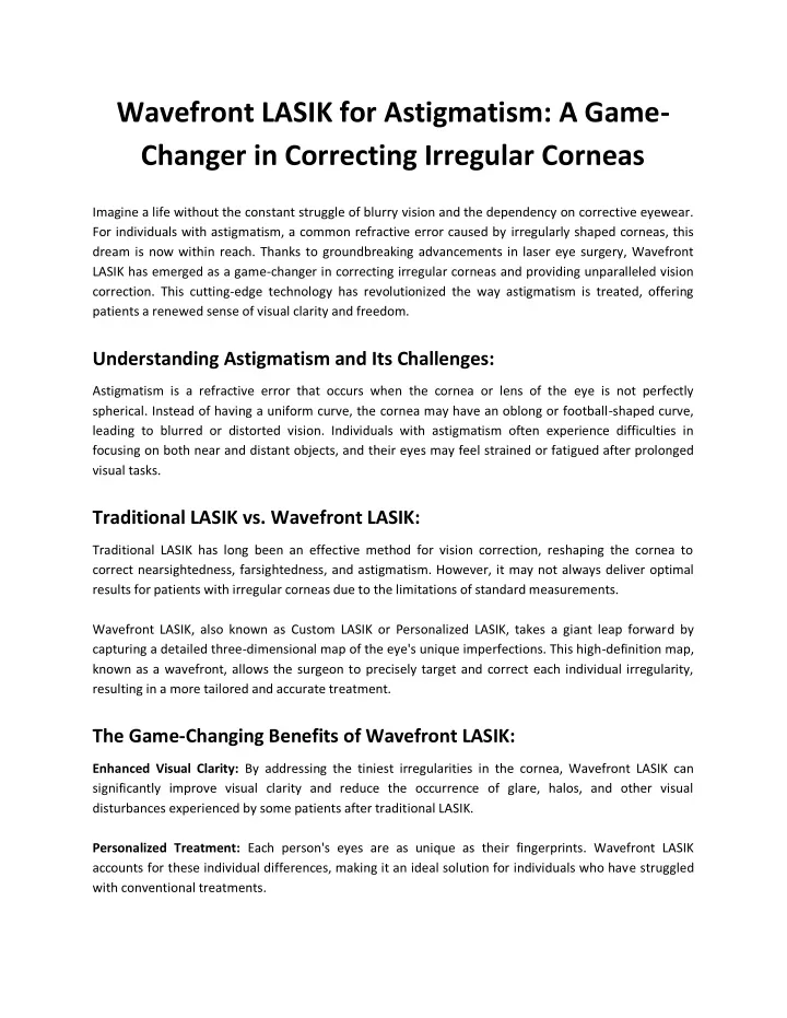 wavefront lasik for astigmatism a game changer