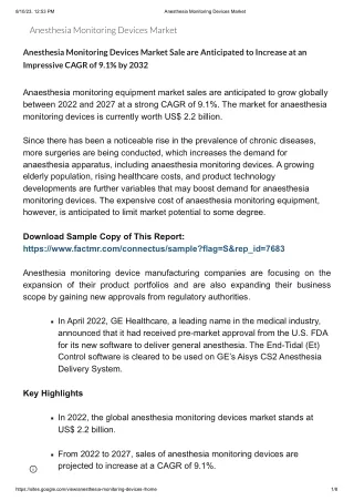 Anesthesia Monitoring Devices Market