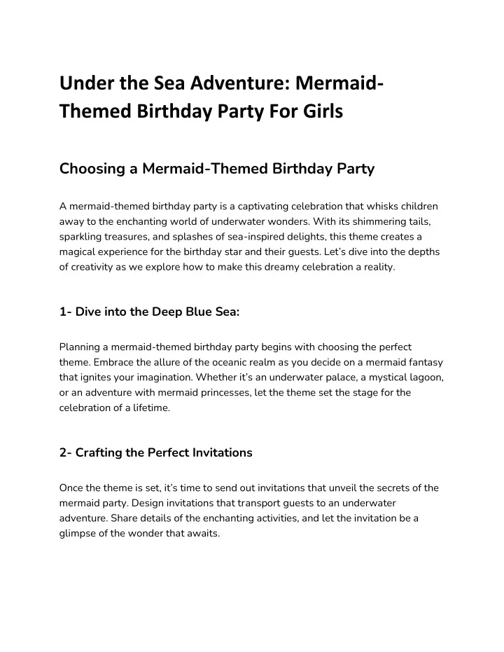 under the sea adventure mermaid themed birthday