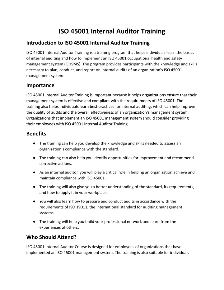 iso 45001 internal auditor training