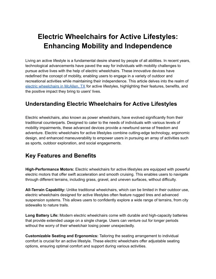 electric wheelchairs for active lifestyles