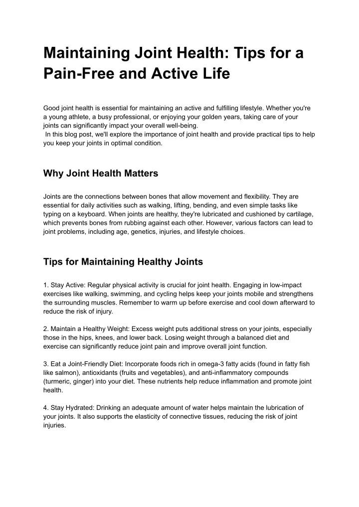 maintaining joint health tips for a pain free