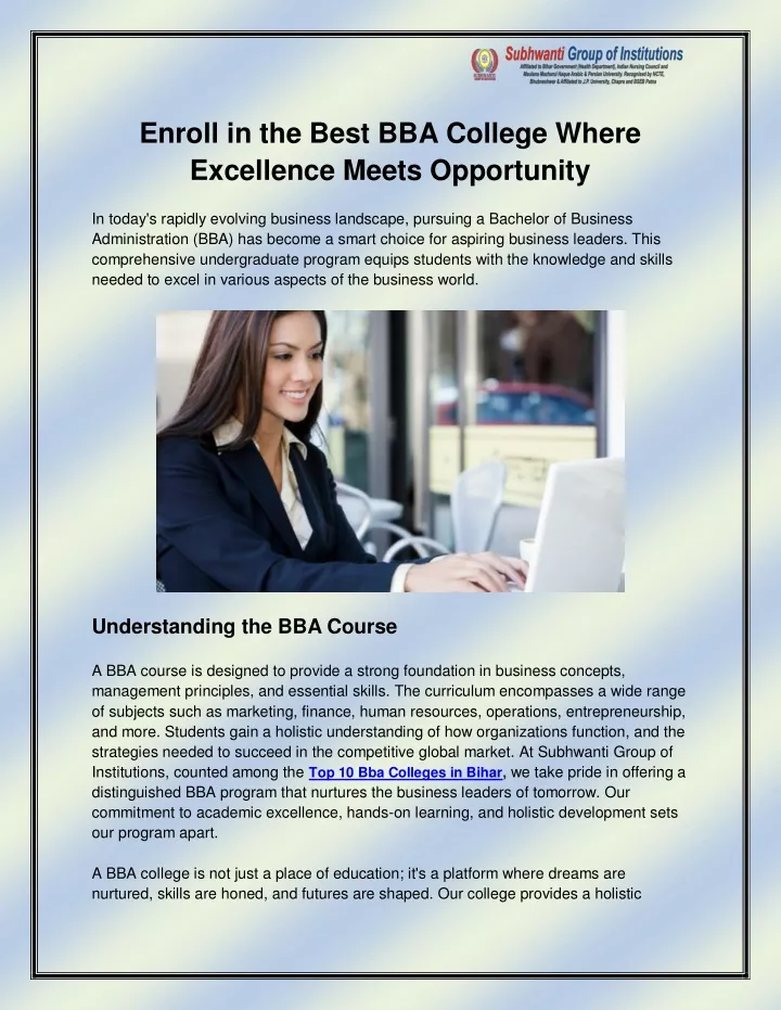 enroll in the best bba college where excellence