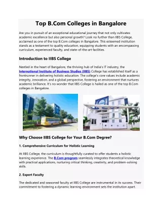 Top B.Com Colleges in Bangalore