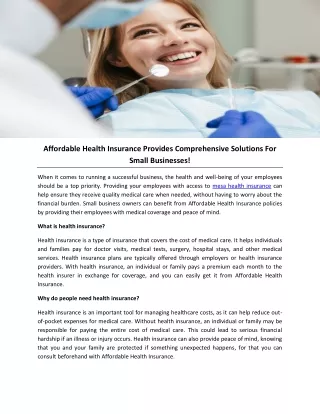 Affordable Health Insurance Provides Comprehensive Solutions For Small Businesses