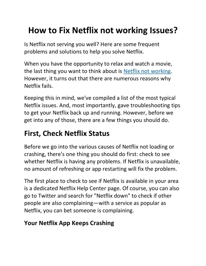 how to fix netflix not working issues