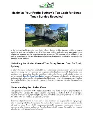 Sydney’s Top Cash for Scrap Truck Service Revealed