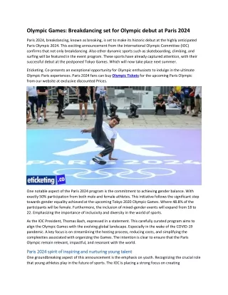 Olympic Games Breakdancing set for Olympic debut at Paris 2024