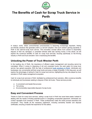 The Benefits of Cash for Scrap Truck Service in Perth