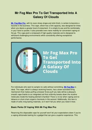 mr fog max pro to get transported into a galaxy